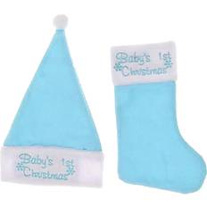 White Stockings Winter Wonderland Baby's 1st Christmas & Hat Set - Blue & White Stocking