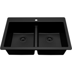 allen + roth Dual-mount 33-in x 22-in Quartz Double Equal Bowl GT1010BLK