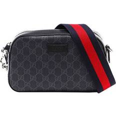 Gucci Messengertaschen Gucci Logo Stripe Webbing Leather Shoulder Bag - Black Red