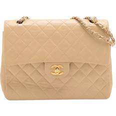 Chanel Bags Chanel Vintage 1986 Lambskin Quilted Classic Double Flap Shoulder Bag - Beige