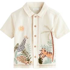 Orange Skjortor Barnkläder NEXT Jungle Embroidered Button-Up Shirt - White