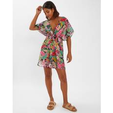 Sort Saronger & Coverups Accessorize Tropical Print Chiffon Kaftan - Black