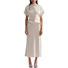 Malina Satin Midi Skirt - Vanilla