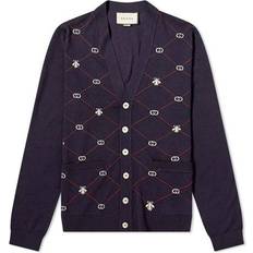 Gucci Cardigans Gucci GG Jacquard and Bee Cardigan - Navy