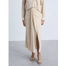 Mango Satin Skirts Mango Oro Drape Midi Skirt - Beige