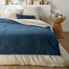 Linen Quilts LA REDOUTE INTERIEURS Velvet Cotton Velvet & Linen Quilt 90 x 190 cm Midnight Quilts Blue