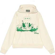 Gucci Men Jumpers Gucci Mickey Minnie Printed Logo Hooded Long-Sleeved Sweater - Beige