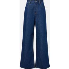 Gucci Byxor & Shorts Gucci Leather Trimmed Wide Leg Jeans - Blue
