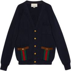 Gucci Cardigans Gucci Ribbon Knitted Wool-Blend Cardigan For Men - Black