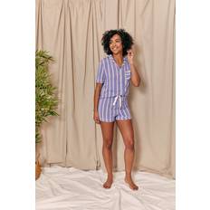 Purple Sleepwear Pretty You London Bamboo Shirt Short Set In Heather Stripe