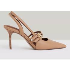 Reiss Beatrice Leather Buckled Court Shoes - Natural