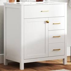 Costway Single Door 3 Shelf White Vanity Table and Sink Set 76 x 46 x 86 cm