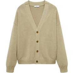 Green - Men Cardigans Mango Knitted Cotton Cardigan With Buttons - Pastel Green