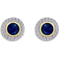 Sapphire Earrings Moon & Meadow 14K Yellow Gold Sapphire Diamond Halo Stud Earrings