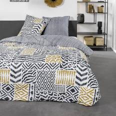 Textiles Today Parure En Coton Réversible 220 x 240 cm Bleu Et Jaune Linge de Lit Jaune, Blanc
