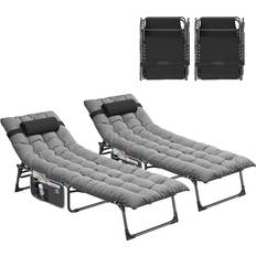 Reclining Sun Lounger Set of 2 190x68x31cm Gray