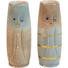 2 Stk Ugle Vaser H 10cm Grå Blå Vase