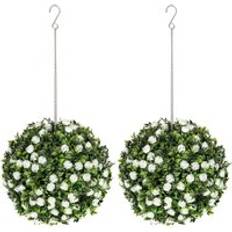 White Artificial Plants Homcom Set of 2 Topiary Rose Balls Artificial Plant