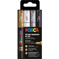 Posca Uni Paintmarker PC-1MC 0.7 - 1 mm Etui van 4 Stuks Goud Zilver Wit Zwart