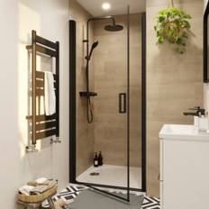 Shower Door GoodHome Ledava Minimal Frame Black Clear Glass Pivot Shower Door 195 cm x 90 cm
