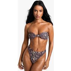 Leopard - Women Bikini Tops boohoo Womens Swimwear Essentials Leopard Bandeau Bikini Top - Brown