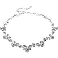 Crystal Jewellery Sets Jojomino Korea Style Wedding Jewelry Butterfly Shaped Crystal Rhinestone Imitate Pearl Necklace Earring Set - White