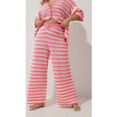 Pink Trousers Yours Curve Pink White Stripe Crochet Wide Leg Trousers - Pink/White Stripe