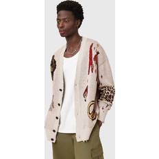 Men - Red Cardigans AllSaints Jay Organic Cotton Wool Blend Cardigan - Ecru