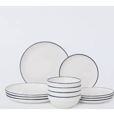 John Lewis Stacking Blue Rim Porcelain Dinnerware 12 Piece White Dinner Set