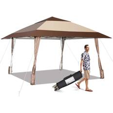 4m x 4m Uteplats Gazebo Kapelltält Med Hjul Beige