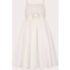 Monsoon Kids' Orelia Strappy Sequin Satin Dress - Warm Ivory