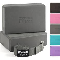 Core Balance Yoga Blocks Set Of 2 High Density EVA Foam with Adjustable Metal D Ring Cotton Strap Grey