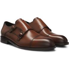 Men Monks BOSS Leather Monk Shoes With Double Strap - Brown