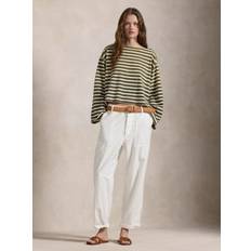 Polo Ralph Lauren Bluser Polo Ralph Lauren Mariner Stripe Crop Cotton Top - Olive/White