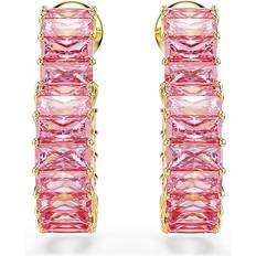 Pink Jewellery Swarovski Matrix Gold Heart Shape Pink Baguette Crystal Hoop Earrings