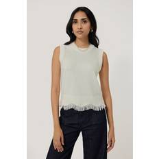 Silk Tank Tops Jigsaw Silk Blend Boucle Fringe Tank Top - Ivory