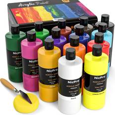 Nicpro 14 Colors Large Bulk Acrylic Paint Set 16.9 oz 500 ml