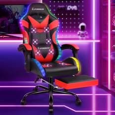 Red Gaming Chairs ELFORDSON Gaming Chair Office Massage 12 RGB LED