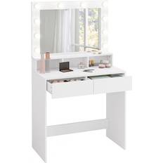 Vita Sminkbord EUGAD Med Justerbar LED-Belysning Spegel 0053SZT Sminkbord