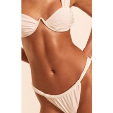 White Bikini Bottoms PrettyLittleThing Cream Ruched Tanga Bikini Bottoms - White