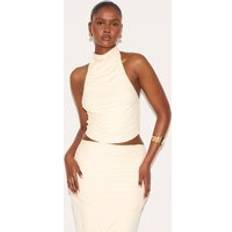 PrettyLittleThing Soft Touch Ruched Halter Crop Top - Yellow