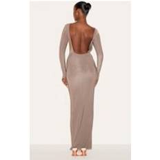 Gold Clothing PrettyLittleThing Mushroom Double Layer Deep Back Maxi Dress - Mushroom