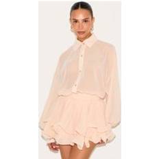Orange Jumpsuits & Overalls PrettyLittleThing Petite Peach Chiffon Long Sleeve Playsuit - Orange