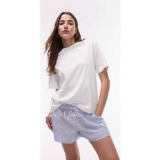 Stripes Sleepwear Mango Cotton T-Shirt And Seersucker Short Pyjama Shorts - China Blue