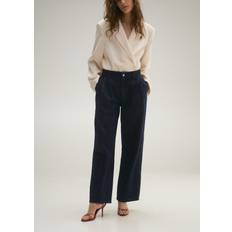 Mango Highwaist Wide Leg Jeans Met Bandplooien - Dark Blue Denim