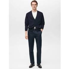 Blue - Men Cardigans Mango Knitted Cotton Cardigan With Buttons - Night Blue