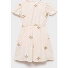 Beige Dresses Mango Kids Tiramisu Cotton Linen Embroidered Dress - Off White