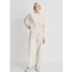 Beige Pyjamas Mango Two-Piece Plain Cotton Pyjama Set - Beige