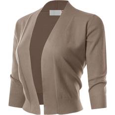 Berne 3/4 Sleeve Solid Open Bolero Cropped Cardigan - Camel