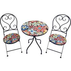 Suntime Floral Fiesta 2-Seater Mosaic Garden & Folding Bistro Set, 1 Table incl. 2 Chairs